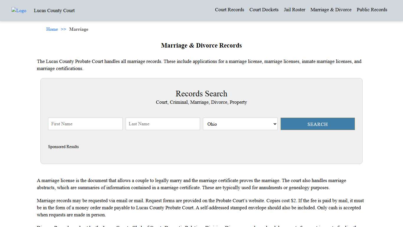 Marriage & Divorce Records | Lucas County Court