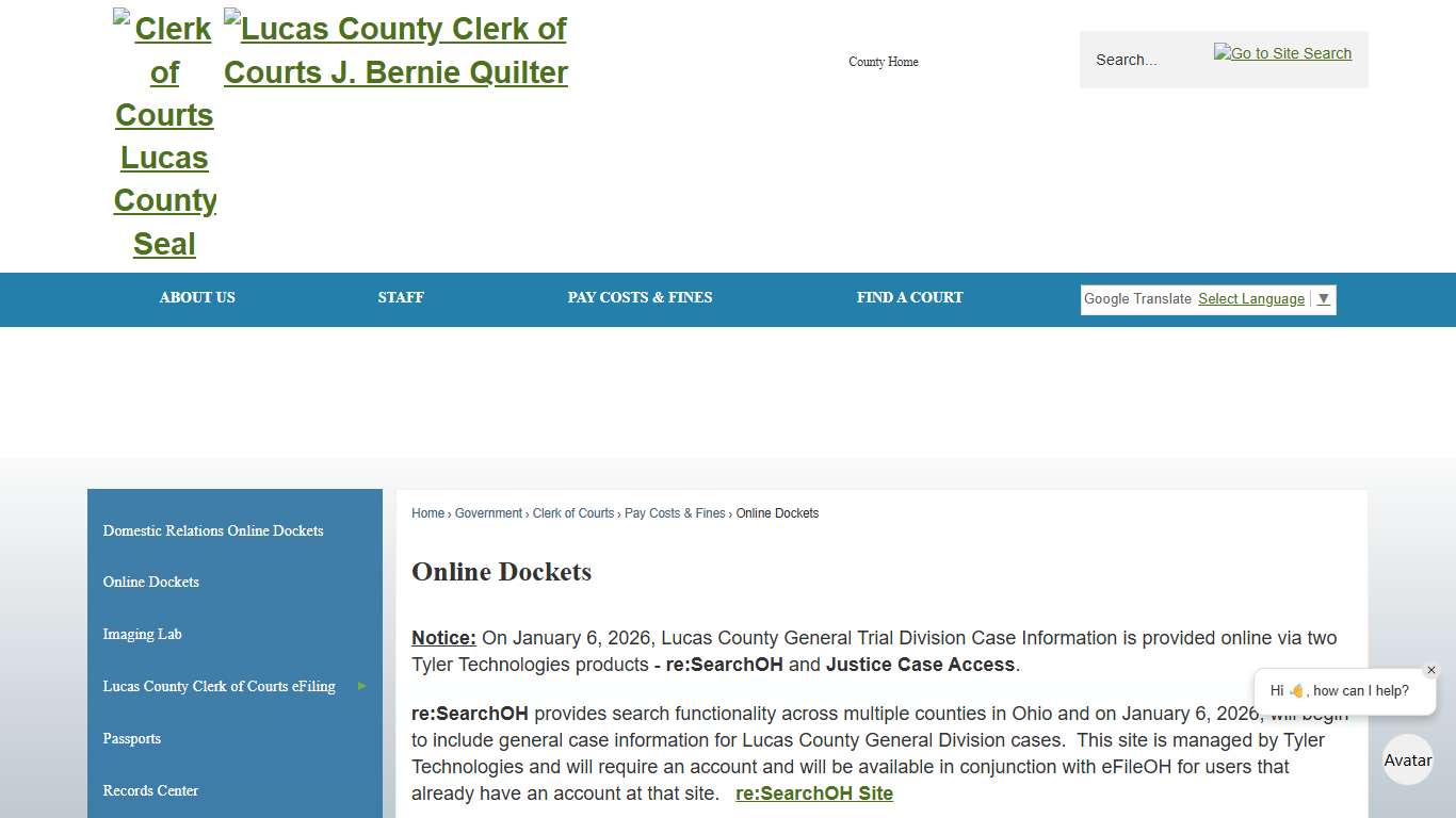 Online Dockets | Lucas County, OH - Official Website